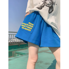 批发实价-官图 发泡立体<b class='q'>印花</b> 新款宽松休闲显瘦阔腿<b class='q'>短裤</b>女