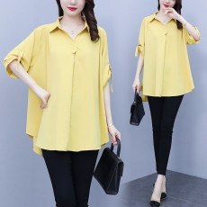 批发大码女装2022年夏装胖mm简约V领显瘦遮肚子纯色上衣宽松T恤潮