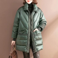 批发拼接羽绒服2026年新款女韩版时尚冬季中长款外套双头拉链亮面冬装