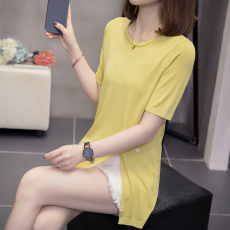 批发2026年夏季新款设计感冰丝针织上衣大码女装胖mm宽松显瘦短袖T恤