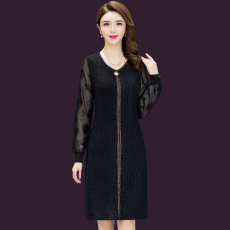 批发实拍<b class='q'>秋</b>装新款中老年连衣裙大码遮肚中长款假两件套裙子洋气妈妈装