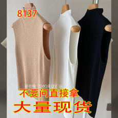 批发一线品牌高端剪标女装<b class='q'>外贸</b>货出口<b class='q'>原</b><b class='q'>单</b>半高领打底衫无袖针织衫背心