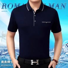 批发T恤男短袖polo衫宽松<b class='q'>夏</b>季中年男士半袖体恤翻领纯色爸爸装