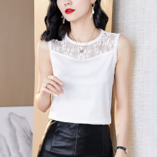 批发实拍蕾丝吊带背心女内搭设计感小众无袖T恤缎面<b class='q'>打底衫</b>宽松上衣