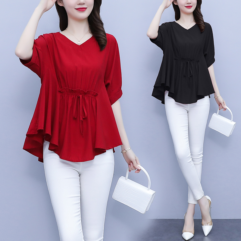 RY1107# 实拍2026夏季新款短袖大码女装时尚宽松气质甜美百搭上衣洋气小衫