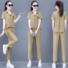 批发2026新款<b class='q'>女</b>装洋气小个子套装<b class='q'>哈伦裤</b>子显瘦夏季减龄时尚亚麻两件套