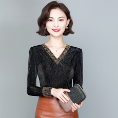 批发2025秋冬新款加绒打底衫女<b class='q'>长袖</b>时尚上衣秋冬百搭V领加厚小衫