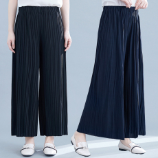 批发实拍胖mm宽松大码气质百褶皱阔腿裤松紧腰长裤子定价39元