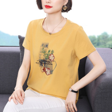 批发短袖t恤女纯棉宽松夏季女装2026年新款中年妈妈大码显瘦上衣