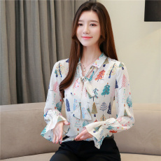 批发春季新款2026春秋真丝印花时尚<b class='q'>上衣</b>显瘦长袖大码女士衬衫<b class='q'>桑蚕丝</b>