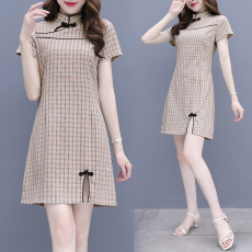 批发小个子旗袍女2026年新款年轻款少女<b class='q'>高端</b>气质格子高级感改良<b class='q'>连衣裙</b>