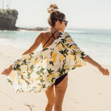 批发欧美新款人棉柠檬图案沙滩外套比基尼外罩衫泳衣外罩衣