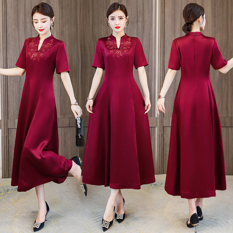 RY5241#旗袍婚礼妈妈礼服2026夏季高贵喜婆婆婚宴装敬酒服中长款连衣裙子