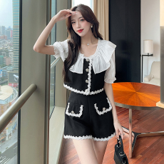 批发实拍2026夏季新款网红撞色收腰显瘦短裤<b class='q'>套装</b>