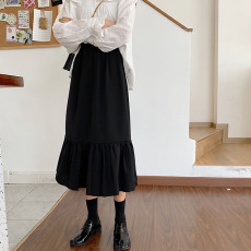 批发实拍实价~2025韩版中长款鱼尾裙复古文艺宽松a字裙松紧腰半身裙女