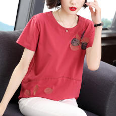 批发纯棉短袖T恤女圆领夏装2026年新款中年<b class='q'>妈妈装</b>宽松大码遮肚上衣女