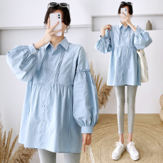 批发实拍 2026<b class='q'>春</b>季新款纯色长袖孕妇宽松上衣韩版时尚衬衫