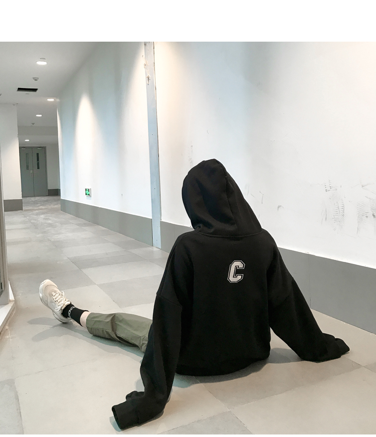 Sudadera con capucha holgada de terciopelo con estampado de letras C de moda coreana nueva de otoño de 2021 para mujer_voghion.com