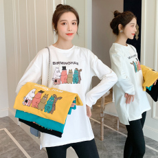 批发实拍优质新款春秋纯棉孕妇装T恤<b class='q'>休闲</b>宽松印花上衣长袖圆领打底衫