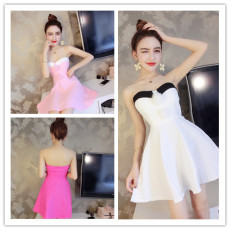 批发模特实拍 性感夜店抹胸毛毛球大摆洋装 礼服