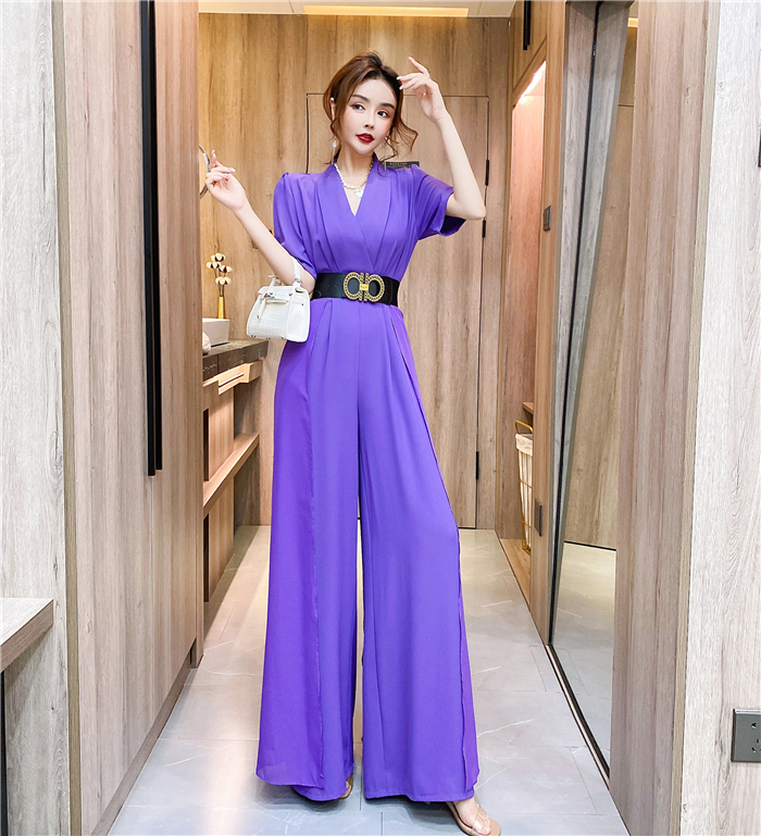 RY4331# 实拍2026夏季新款网红炸街气质洋气v领阔腿收腰连体裤长裤