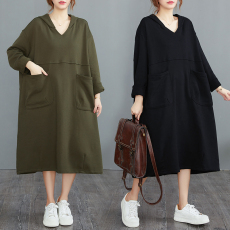 批发实拍2025秋冬新款纯棉大卫衣宽松大码连帽大口袋加厚长袖<b class='q'>连衣裙</b>