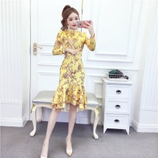 批发实拍2026秋冬时尚气质显瘦洋气印花钉珠<b class='q'>礼服</b><b class='q'>长裙</b>鱼尾连衣裙
