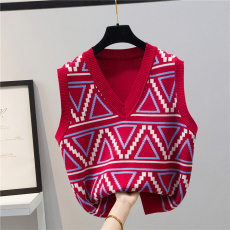 批发实拍马甲女春秋背心针织年新款女士毛衣坎肩复古马夹V领宽松外