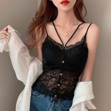 批发实拍  法式蕾丝美背吊带背心可拆胸垫纽扣性感<b class='q'>文胸</b><b class='q'>抹胸</b>上衣