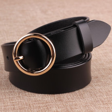 批发皮带女宽牛皮真皮黑色简约百搭韩国休闲圆扣针扣女士腰带牛仔裤带