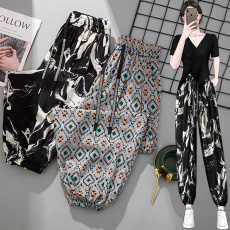 批发实拍大码女装<b class='q'>雪纺</b>冰丝<b class='q'>哈伦裤</b>女薄款显瘦宽松束脚九分休闲裤