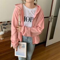 批发实价不减实拍早春韩版简约通勤连帽卫衣外套女百搭宽松短外套上衣