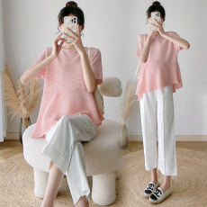 实拍+视频 孕妇小香风名媛港风上衣托腹阔腿裤孕妇套装