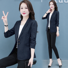 批发薄款亚麻休闲纯色上衣<b class='q'>女士</b>夏季修身小西装短款棉麻短袖外套百搭潮