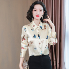 批发重磅真丝衬衫女长袖2025秋新款印花大码显瘦职业装桑蚕丝打底上衣