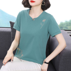 批发短袖t恤女纯棉<b class='q'>夏装</b>2026年新款中年妈妈短袖体恤衫宽松半袖上衣