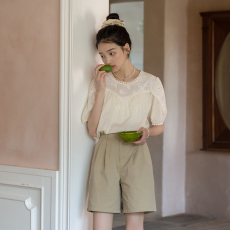 批发秒发实拍夏季新款 圆领刺绣清新甜美娃娃衫短信<b class='q'>衬衫</b>上衣女