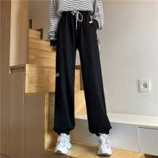 批发实价-实拍65/35鱼鳞 春季新款宽松阔腿束脚休闲裤女