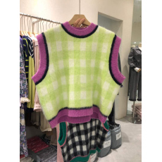 批发2025韩国东大门女装新款秋装拼色圆领针织马甲女撞色格子毛衣背心