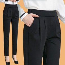 批发269秋冬<b class='q'>女裤</b>哈伦裤女高腰直筒西装裤显瘦小脚长裤女黑色休闲裤女