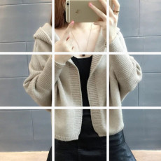 批发2025新款韩版潮外搭宽松秋装女连帽针织衫女开衫短款外套女毛衣