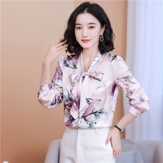 批发重磅真丝衬衫女2026年早春新款高端气质<b class='q'>上衣</b>洋气质<b class='q'>桑蚕丝</b>印花衬衣