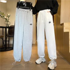 批发实价-实拍65/35鱼鳞 春季新款宽松抽绳束脚休闲阔腿裤女