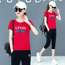 批发906#本店实拍6535棉休闲运动套装女<b class='q'>大码</b><b class='q'>运动服</b>短袖七分裤两件