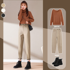 批发秋冬新款毛呢<b class='q'>裤</b>子女宽松显瘦哈伦<b class='q'>裤</b>小脚烟管<b class='q'>裤</b>高腰萝卜休闲老爹<b class='q'>裤</b>