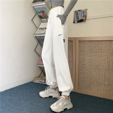 批发实价-实拍65/35鱼鳞 新款阔腿宽松束脚休闲裤女卫裤