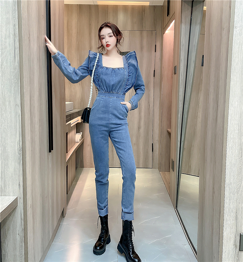실사 2026 봄 패션 인터넷 유명인 튀김 거리 프릴 데님 슬림해 보이는 몸매 가꾸기 올인원 바지 긴 바지