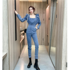 批发实拍2026春时尚网红炸街荷叶边牛仔显瘦修身连体<b class='q'>裤</b><b class='q'>长裤</b>