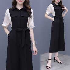 批发黑色工装连体裤女夏2026新款<b class='q'>时尚</b>洋气长款气质显瘦垂感连衣套装潮