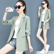 批发实拍 2025夏季<b class='q'>小西装</b>外套女薄款上衣单层防晒<b class='q'>雪纺</b>七分袖潮